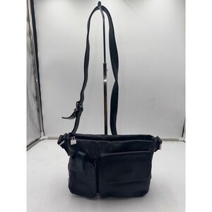 Perlina New York Black Lambskin Leather Multi Pocket Crossbody Messenger Bag